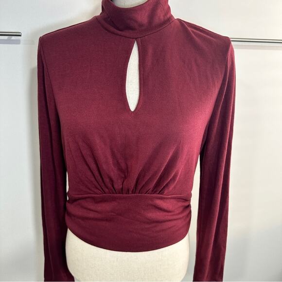 Brea Canyon Size L Rosa Claret Keyhole Turtleneck Blouse cropped business casual - Picture 7 of 15